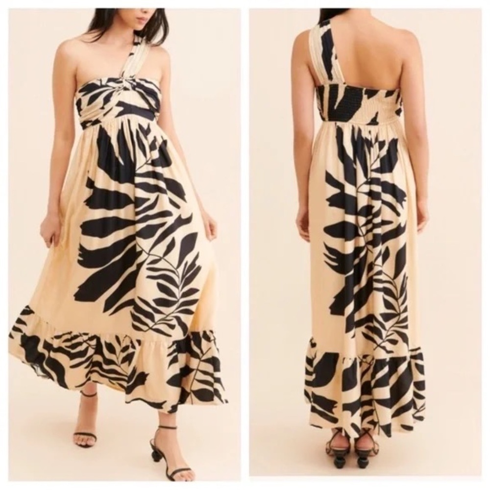 New! Let Me Be Anthropologie One Shoulder Floral Ivory Black Dress 45715